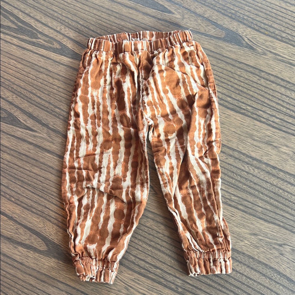 Abstract botanical block print - warm Brown Kids Jogger Pants organic